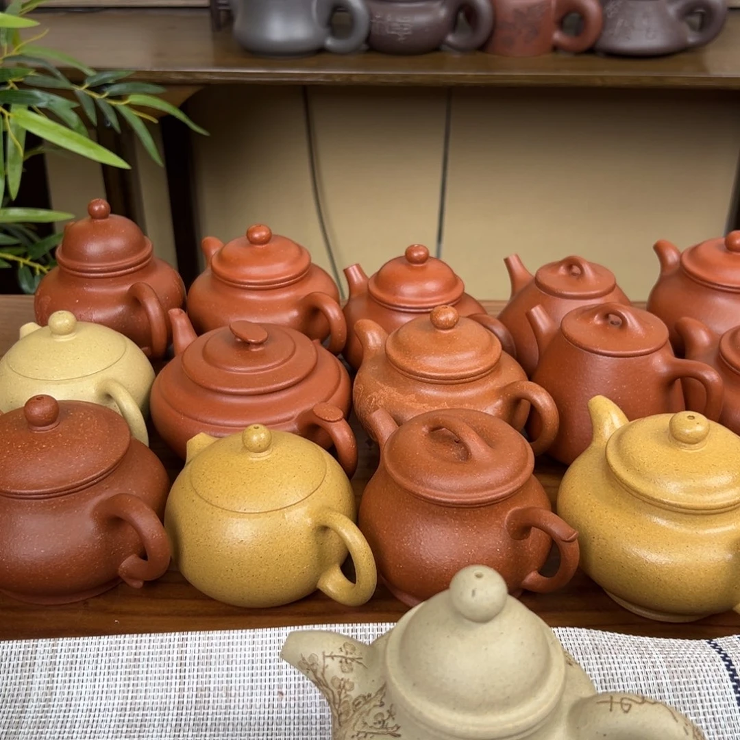 石***板紫砂茶壶紫砂壶掇球本绿150cc全手