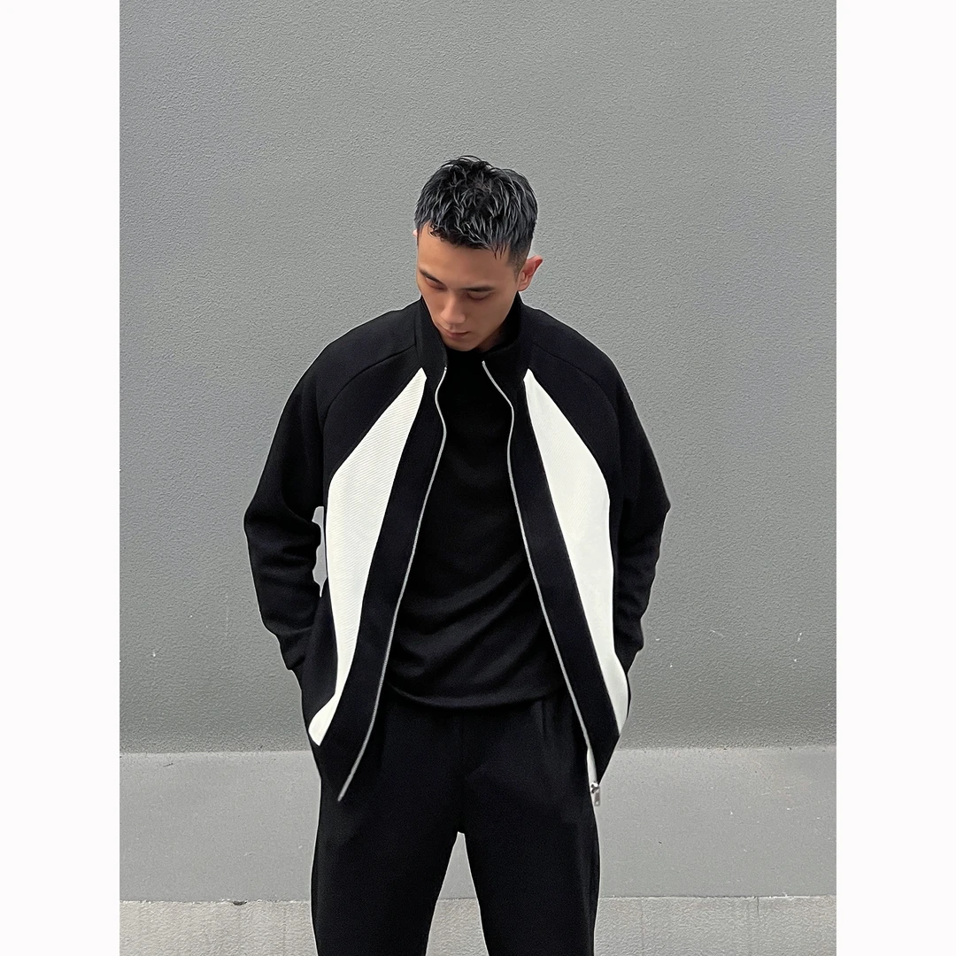 休闲夹克男士针织拼接立领宽松拉链休闲时尚韩版男款上衣外套3127