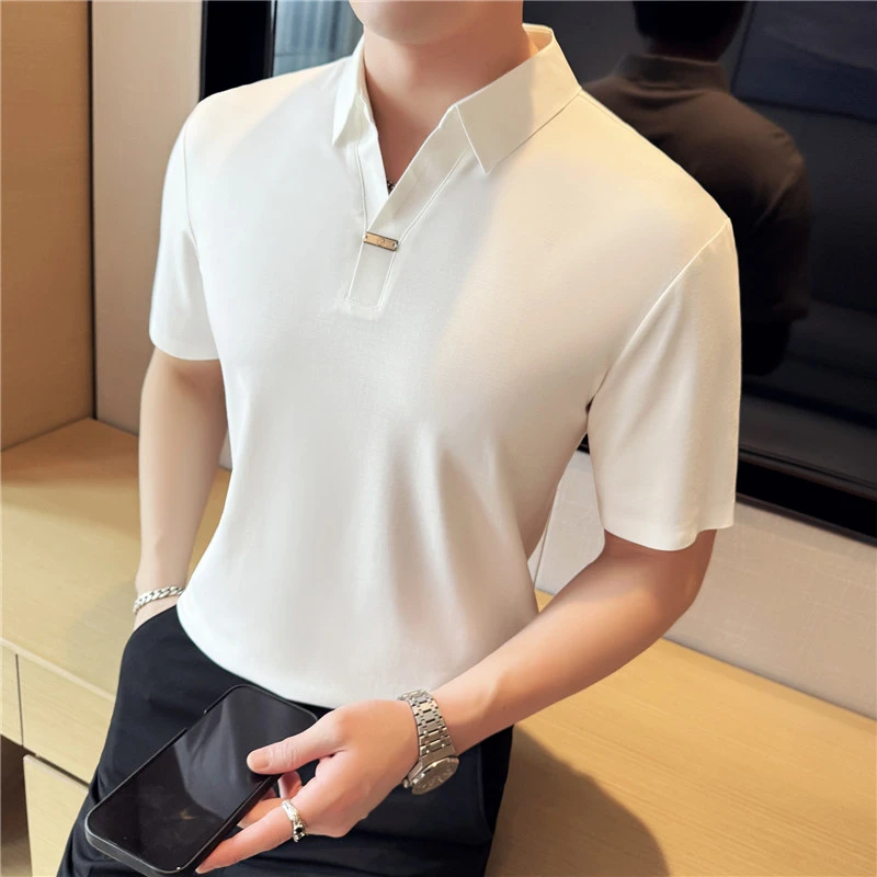 男士短袖Polo衫夏季薄款冰丝舒适翻领T恤休闲商务韩版修身半袖