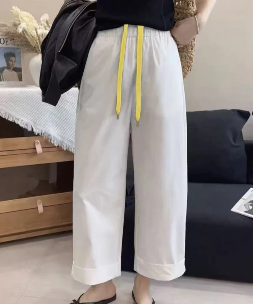 夏季新款时尚抽绳翻边九分哈伦直筒裤2511款，裤长91-93
