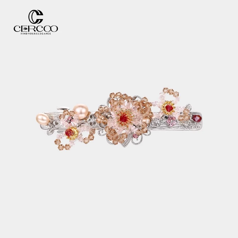 Cercoo/奢蔻菱草绯梦原创编织水晶后脑勺一字横夹半发马尾夹发夹