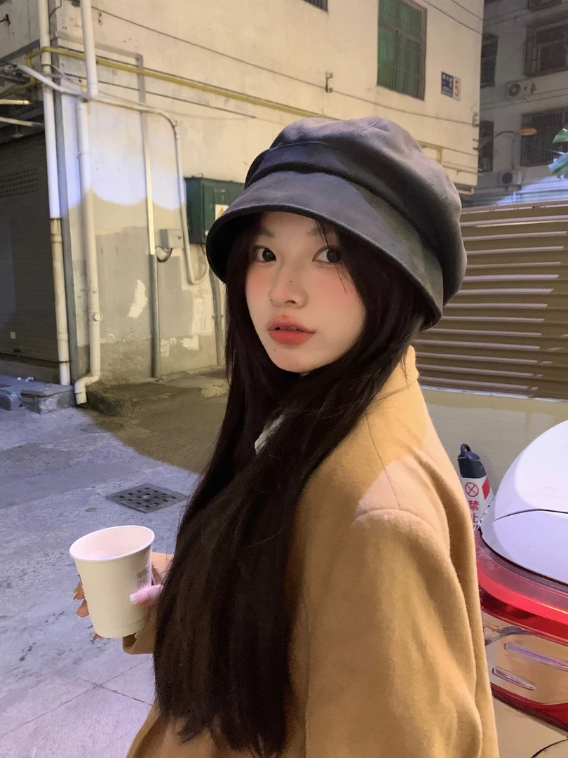 陈哈哈素颜遮脸百搭麂皮绒渔夫帽女春秋显脸小堆堆帽大头围贝雷帽