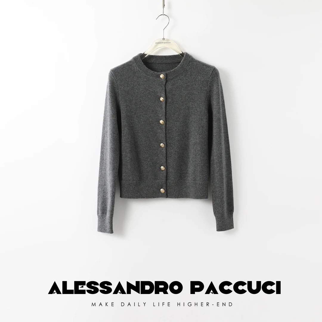 【孤品不退换】洛哥23240X康赛妮1oo羊绒 浮雕金扣气质极简针织衫