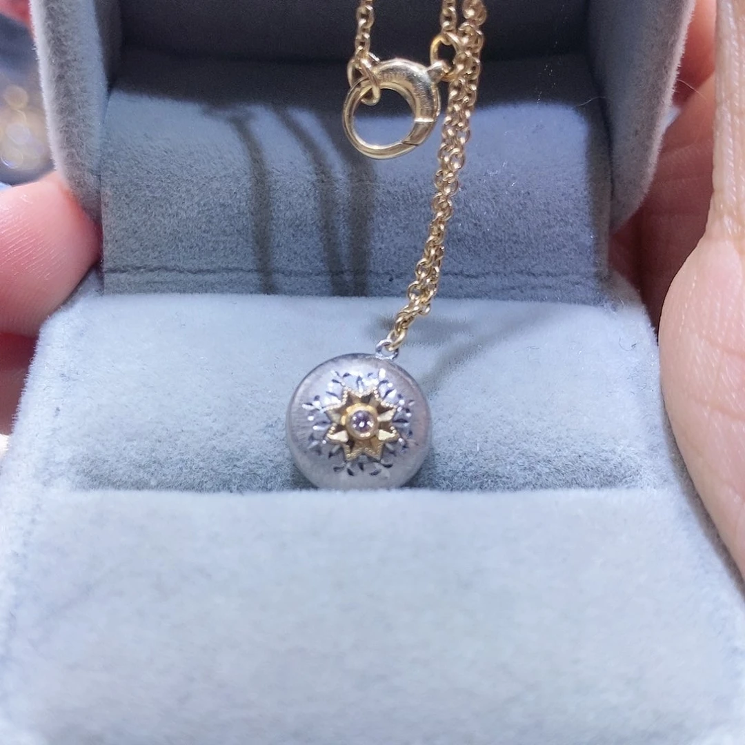 颈饰钻石18K金镶嵌黄白双色拉丝小金豆项链