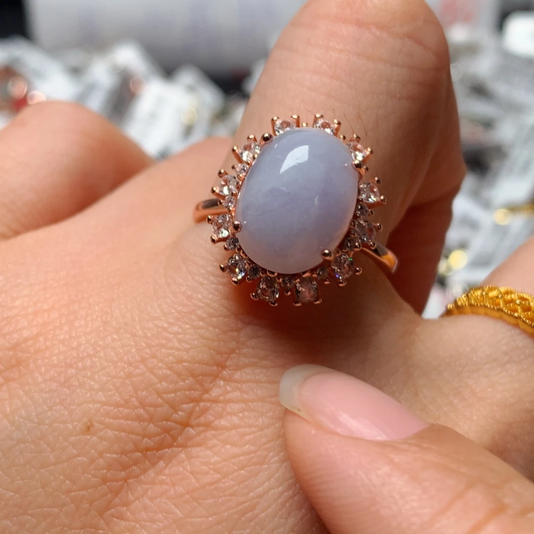 翡翠戒指银S925镶嵌天然翡翠戒指