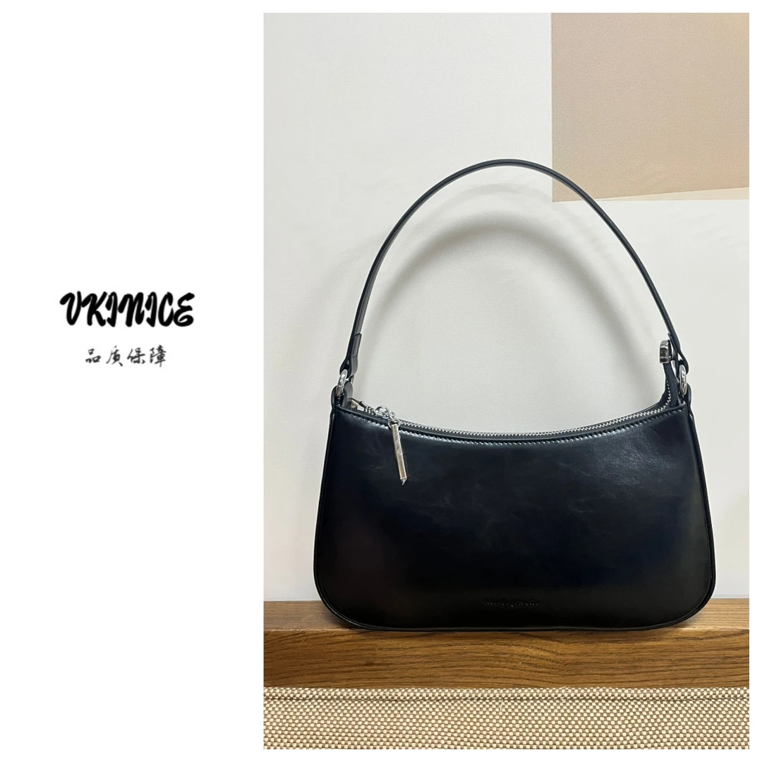 「单肩包」头层油蜡牛皮 小众简约气质法棍时尚通勤单肩斜挎腋下包