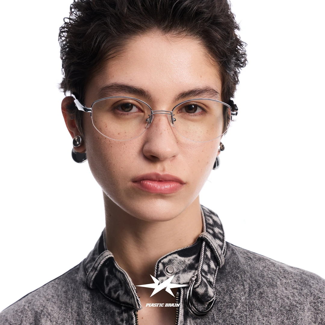 PLASTIC BRAIN复古轻奢老钱风太阳眼镜金属半框椭圆墨镜女款高级