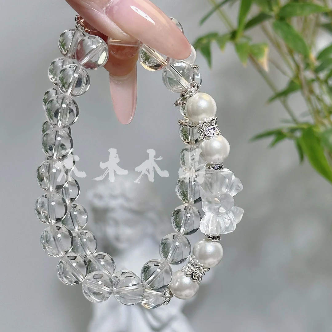 1804-【镜花水月】白水晶双圈禾木原创设计手串小众女生贝珠手链