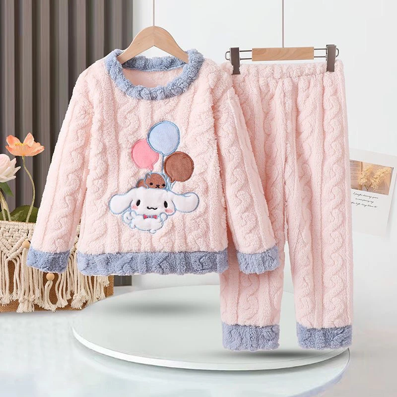 秋冬季女孩加绒加厚女童珊瑚卡通儿童保暖睡衣套装可爱家居服