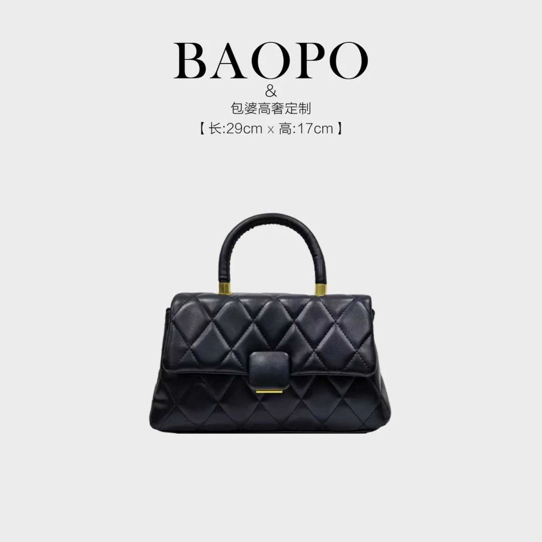 【BAOPO】2204小香风黑色百搭手提单肩斜挎包大容量通勤女包