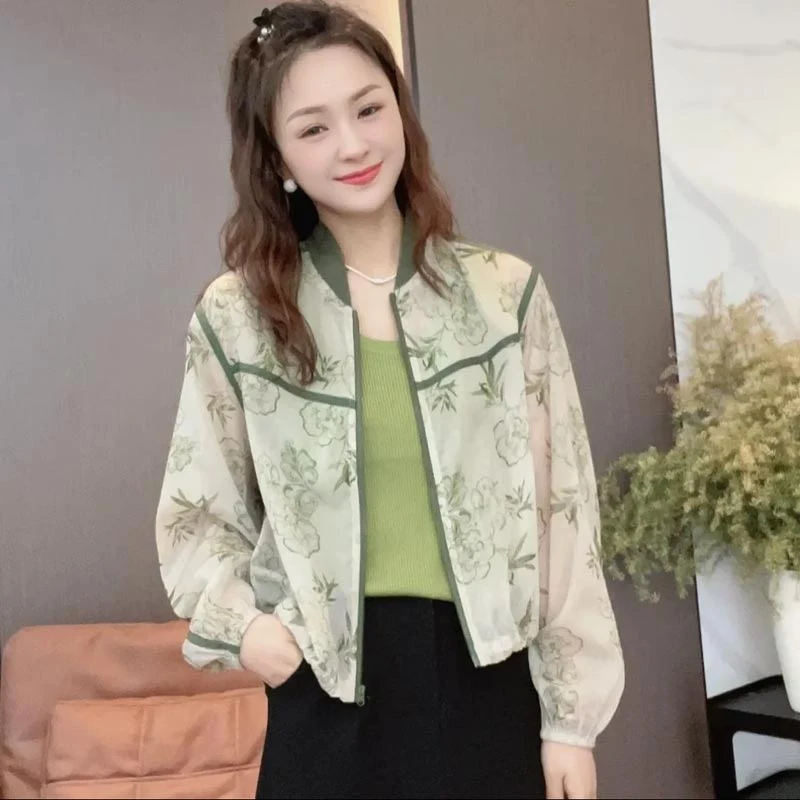2025年夏季通勤简约新款新中式国风印花外套女薄款上衣防晒衣女装