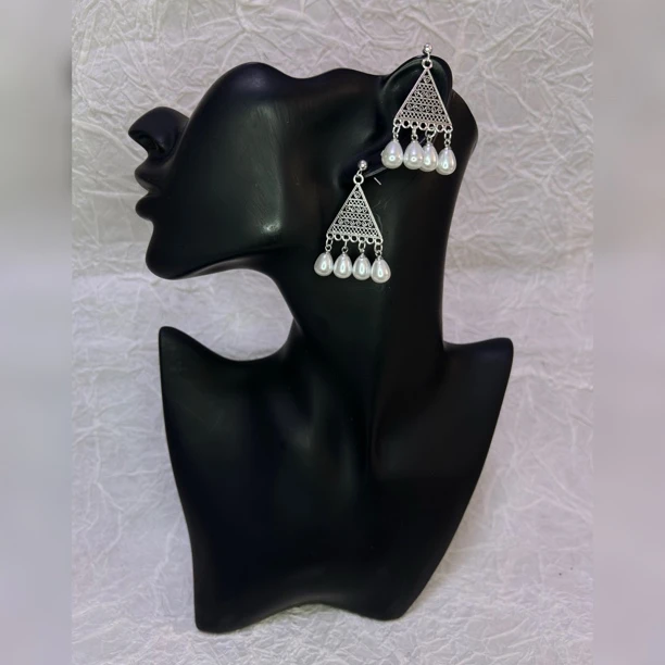 铜合金仿珍珠耳饰 蒙古元素简约时尚手工耳环925银针