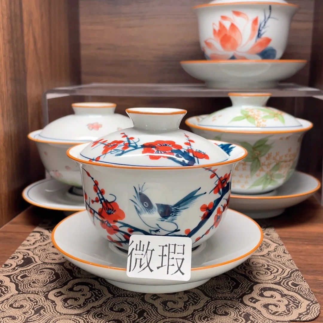 釉下手绘茶具微瑕