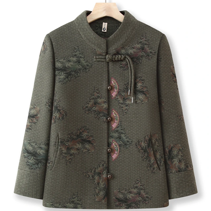 中老年女装春秋装休闲长袖外套气质妈妈装绣花立领中式上衣奶奶装