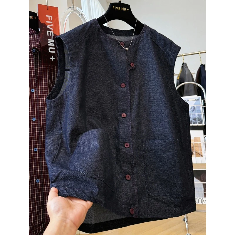 2-300加肥大码ins口袋拼接无袖坎肩背心早秋男女叠穿独特牛仔马甲