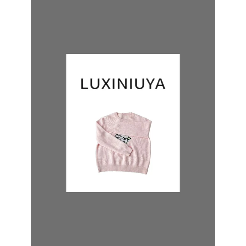 【LUXINIUYA】发财鸭  刺绣小鸭针织毛衣可爱宽松上衣#CX2301