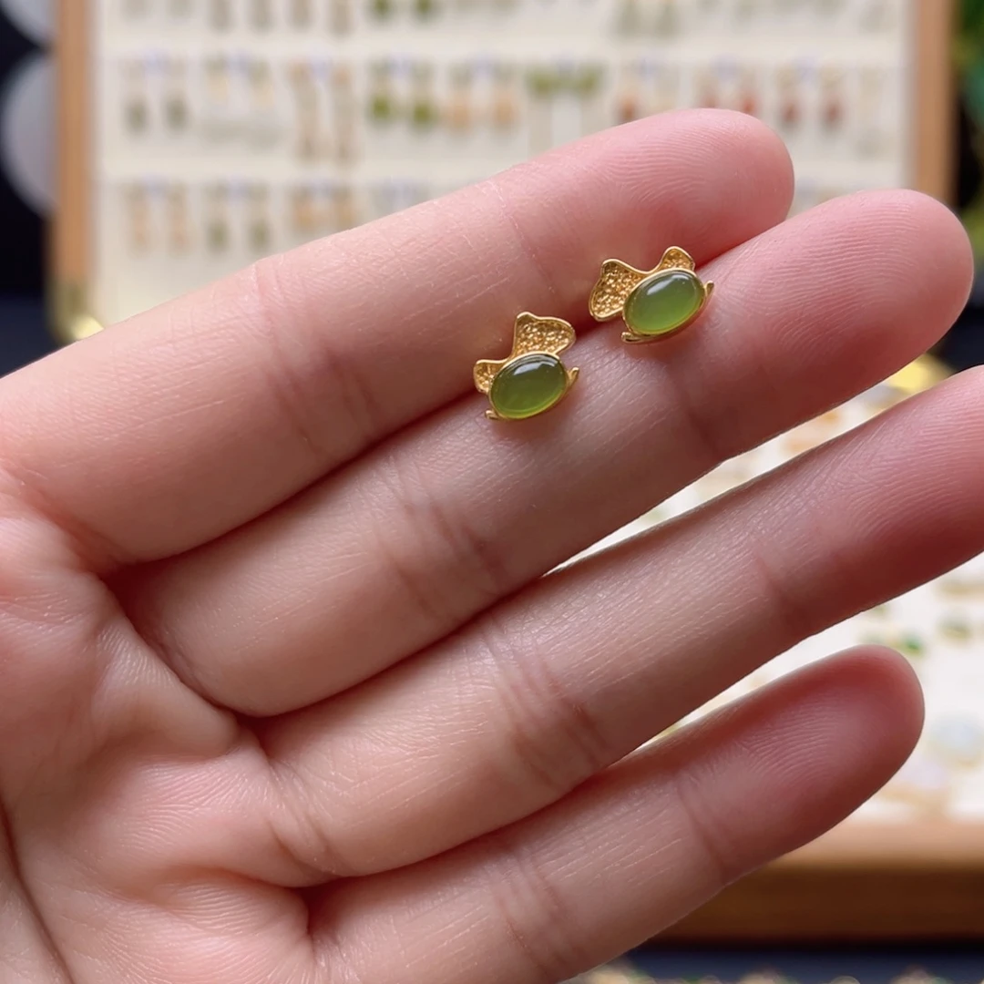 和田玉银S925镶嵌耳饰