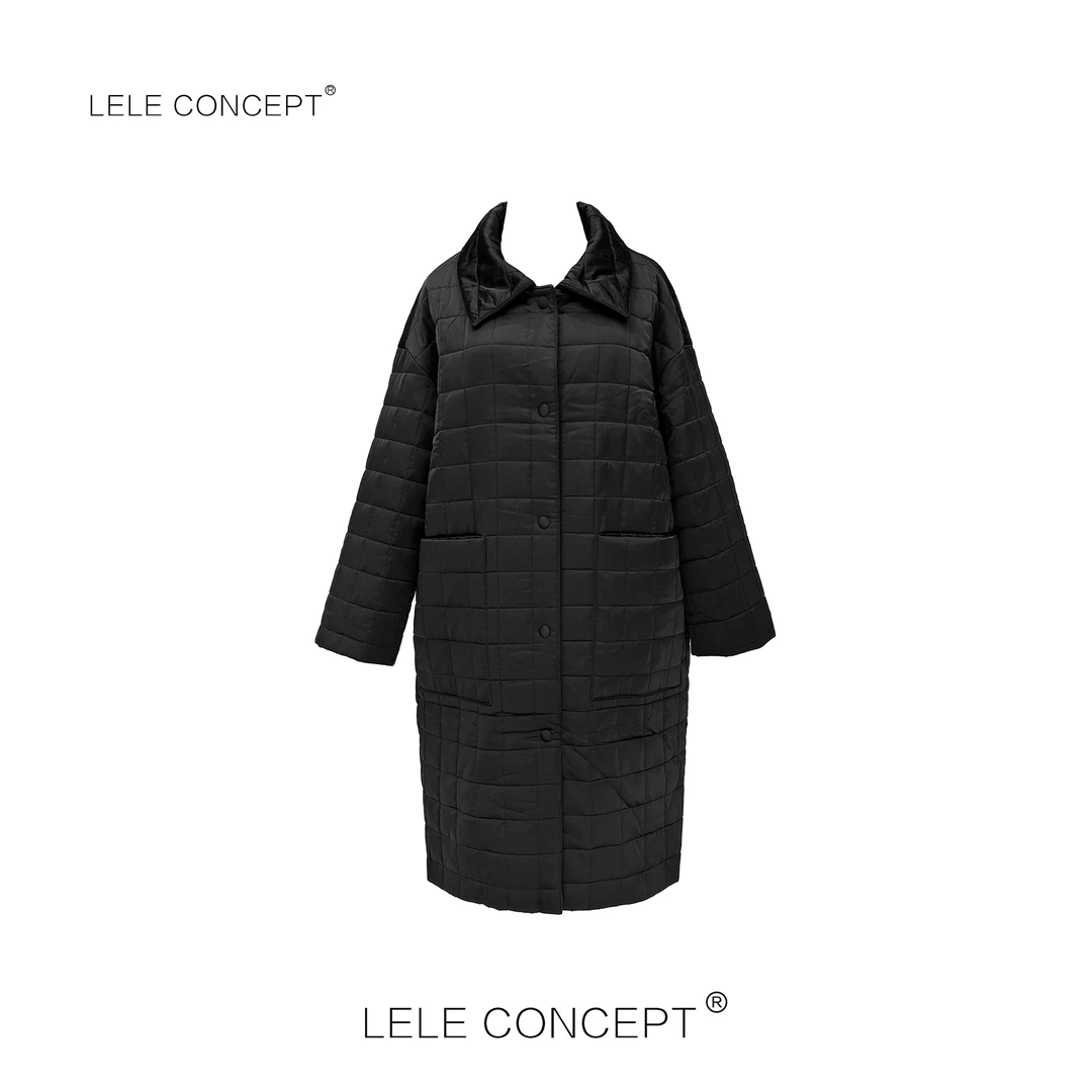 LELE CONCEPT 丨【超】都市轻奢舒适百搭设计师款压格长棉服Y0446