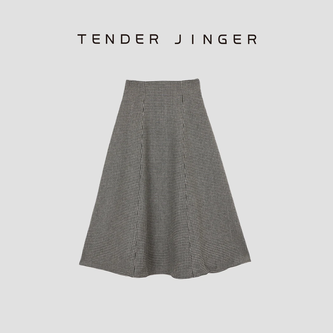Tender Jinger千鸟格羊毛高腰半身裙T53YLL41215