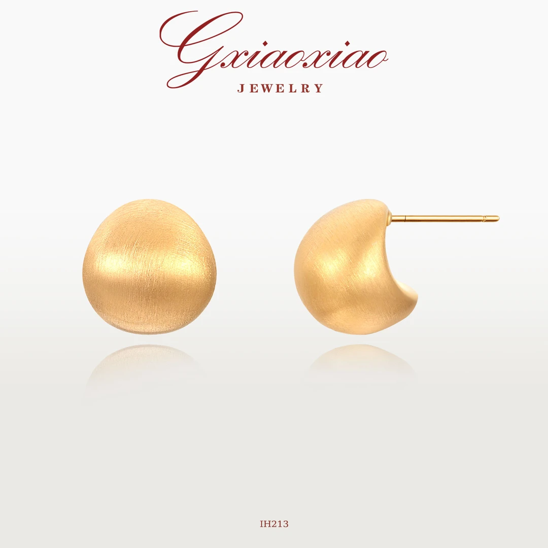 G XIAOXIAO 镀K金 气质复古高级感经典金色拉丝小豆子耳环 IH213