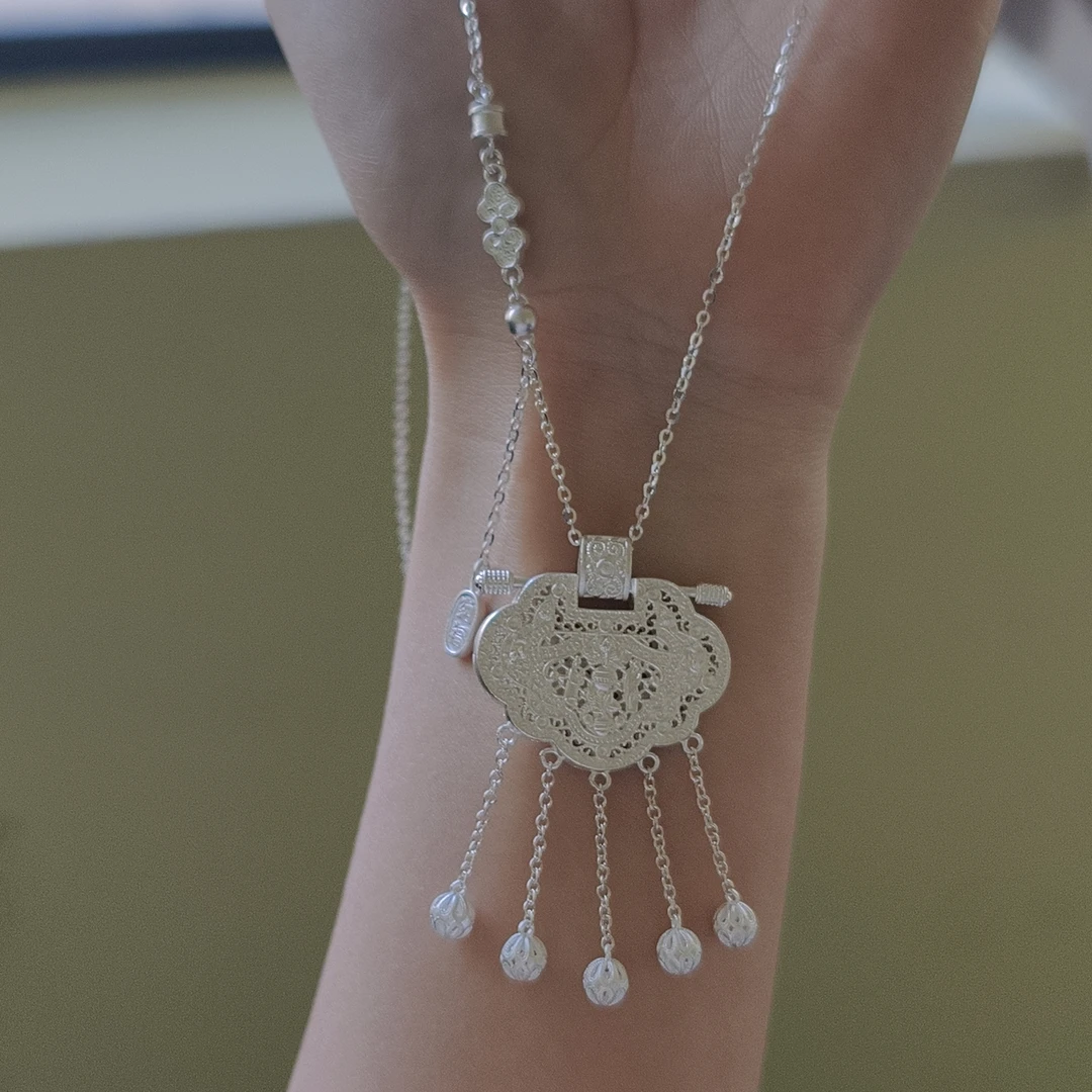 坠链均足银 天子门生龙凤呈祥平安锁国风编织流苏坠轻奢小众百搭