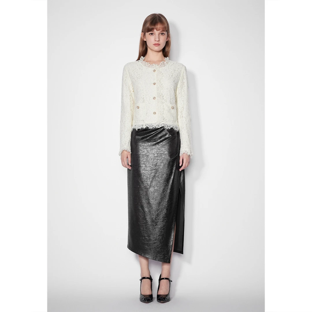 可颜 25年春款气质小香风蕾丝花边提花长袖衬衫单上衣AC65170110