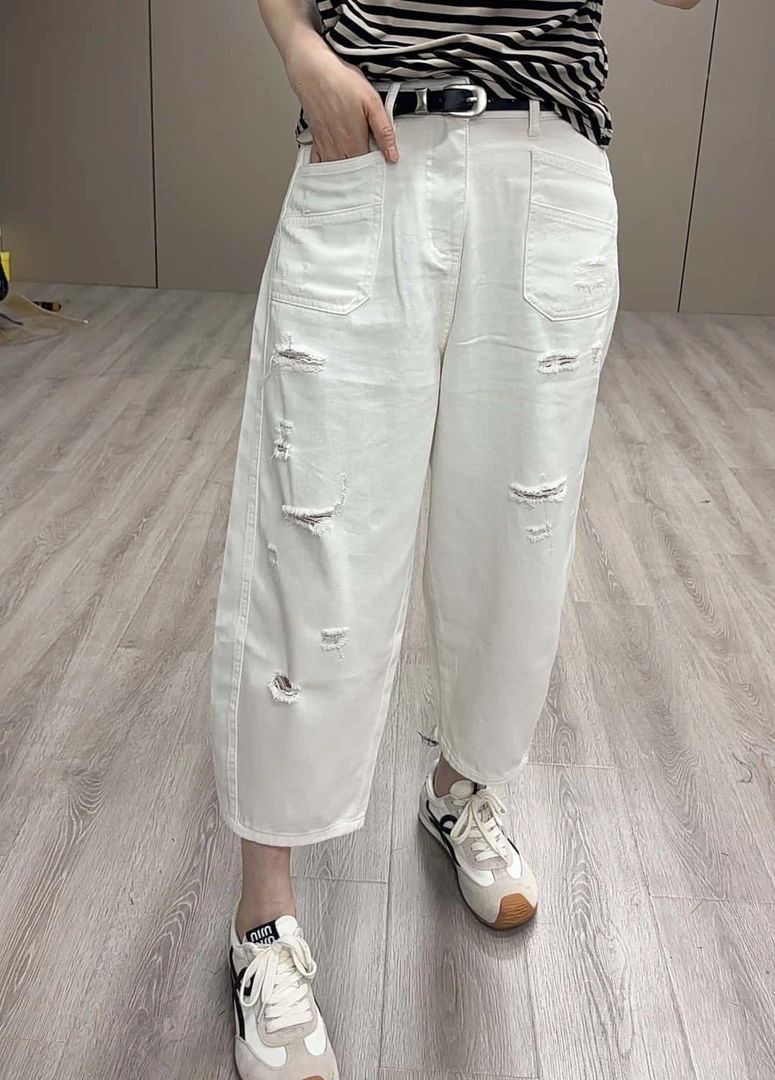 【魅力风】夏季新款休闲宽松破洞牛仔气球裤7753款