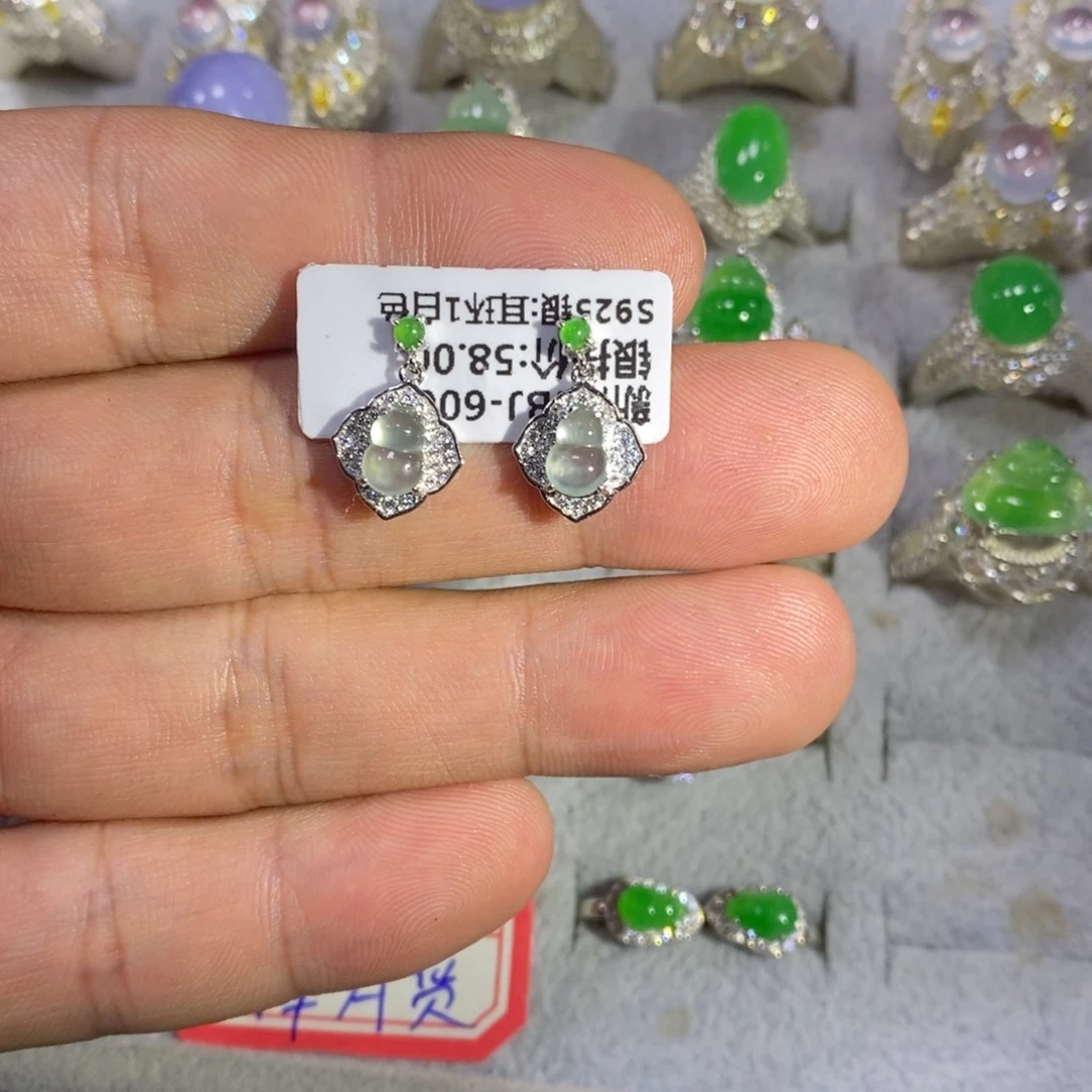 翡翠银S925镶嵌耳饰