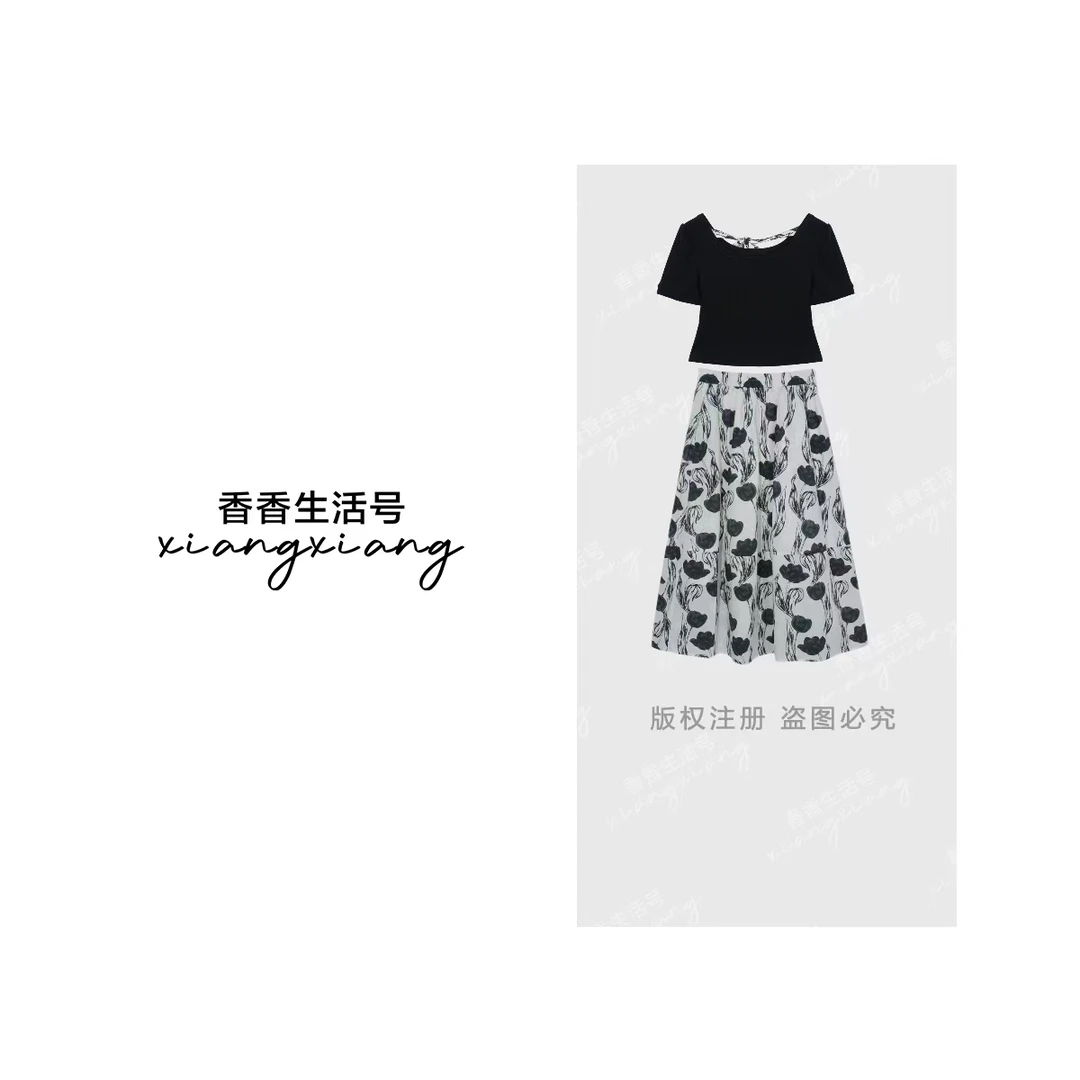 【珊珊专属】“墨韵花影”25年新款两件套套装裙88SS92719