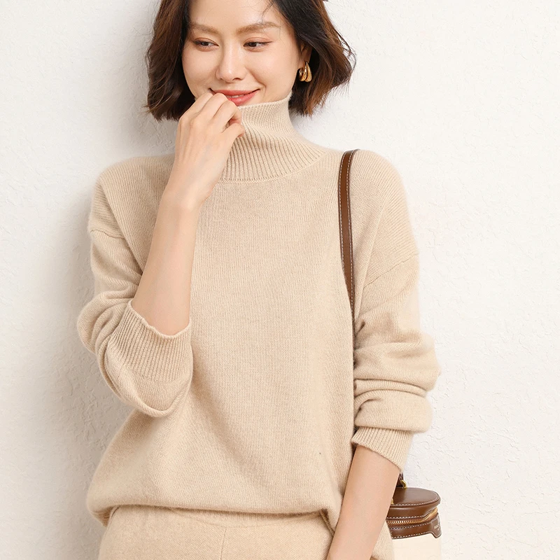 明星同款 重磅加厚高领羊毛衫女 宽松大码毛衣 针织打底衫W