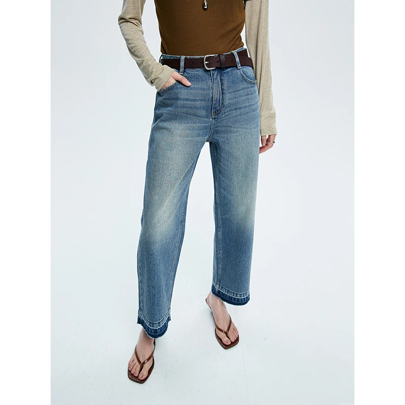 【初棉】DRDB九分小直筒脚口重工层次感水洗毛边牛仔裤362619006