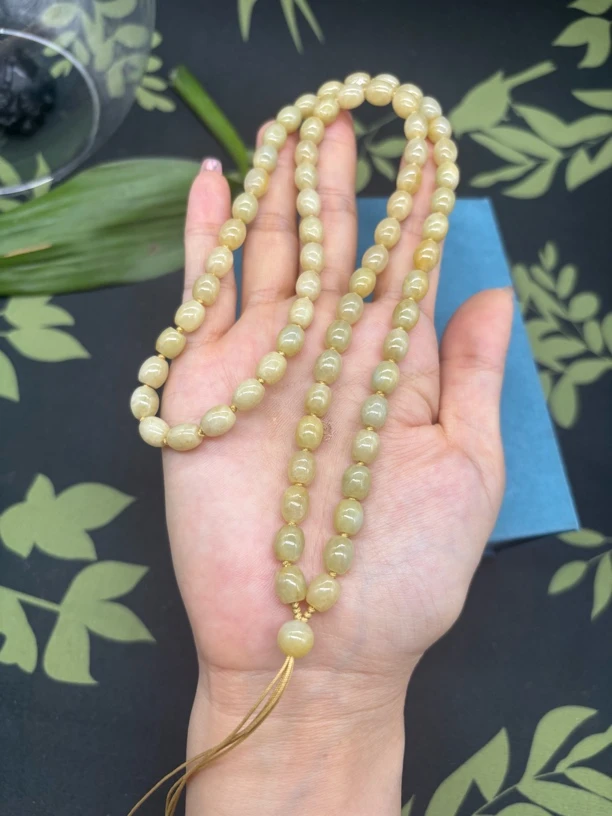 高端天然缅甸A货翡翠黄翡细糯桶珠7mm玉石挂件绳毛衣链珠链百搭款