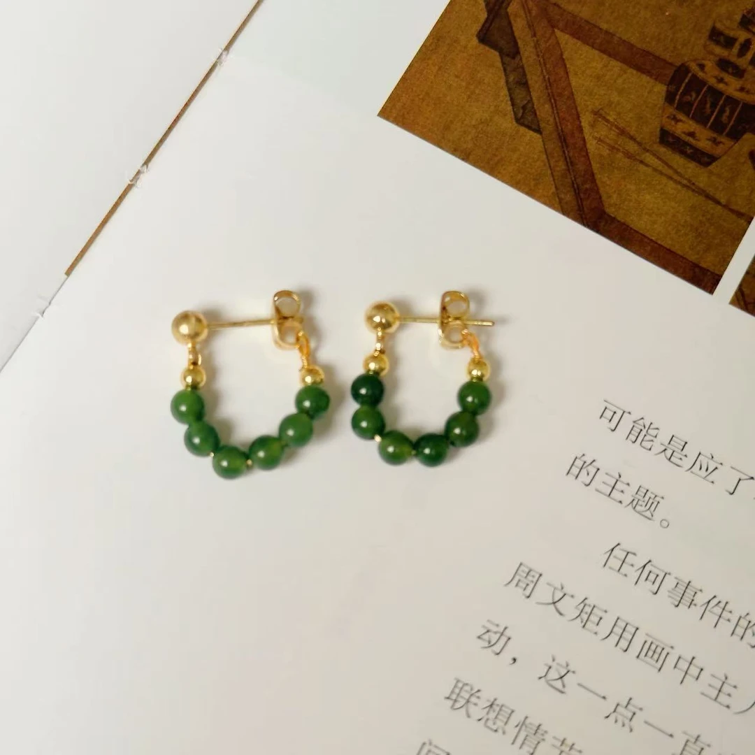 和田玉碧玉时尚珠珠相连耳饰精致特色女款