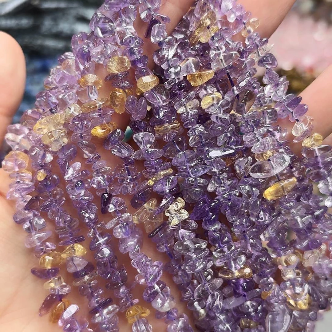 玛瑙/玉髓未镶嵌珠宝半成品5-8紫黄晶碎石一条长38