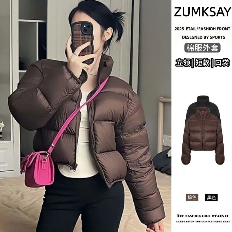 韩系chic立领厚款轻薄羽绒棉服女秋冬新款宽松显瘦保暖小个子棉衣