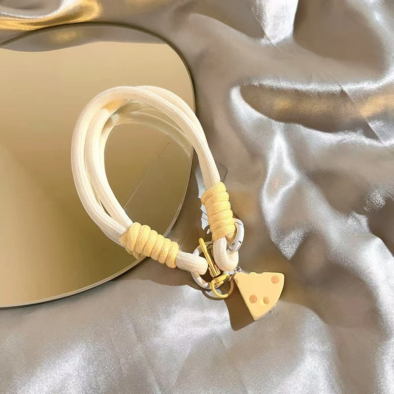 ins简约浅色手机壳挂绳手腕带可爱三角芝士奶酪挂件女款背包挂件