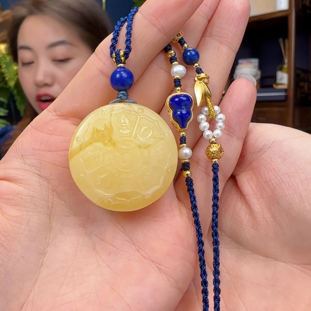 蜜蜡颈饰银S925镀金镶嵌紫*檬1111111111111