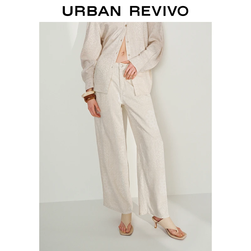 UR2025秋季新款女装时尚休闲肌理图案阔腿牛仔长裤UWH850034