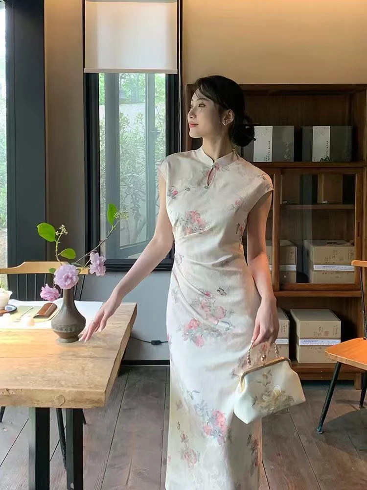 云间诗｜如愿2025春夏新款长裙圆襟包臀裙提花新中式旗袍复古美式