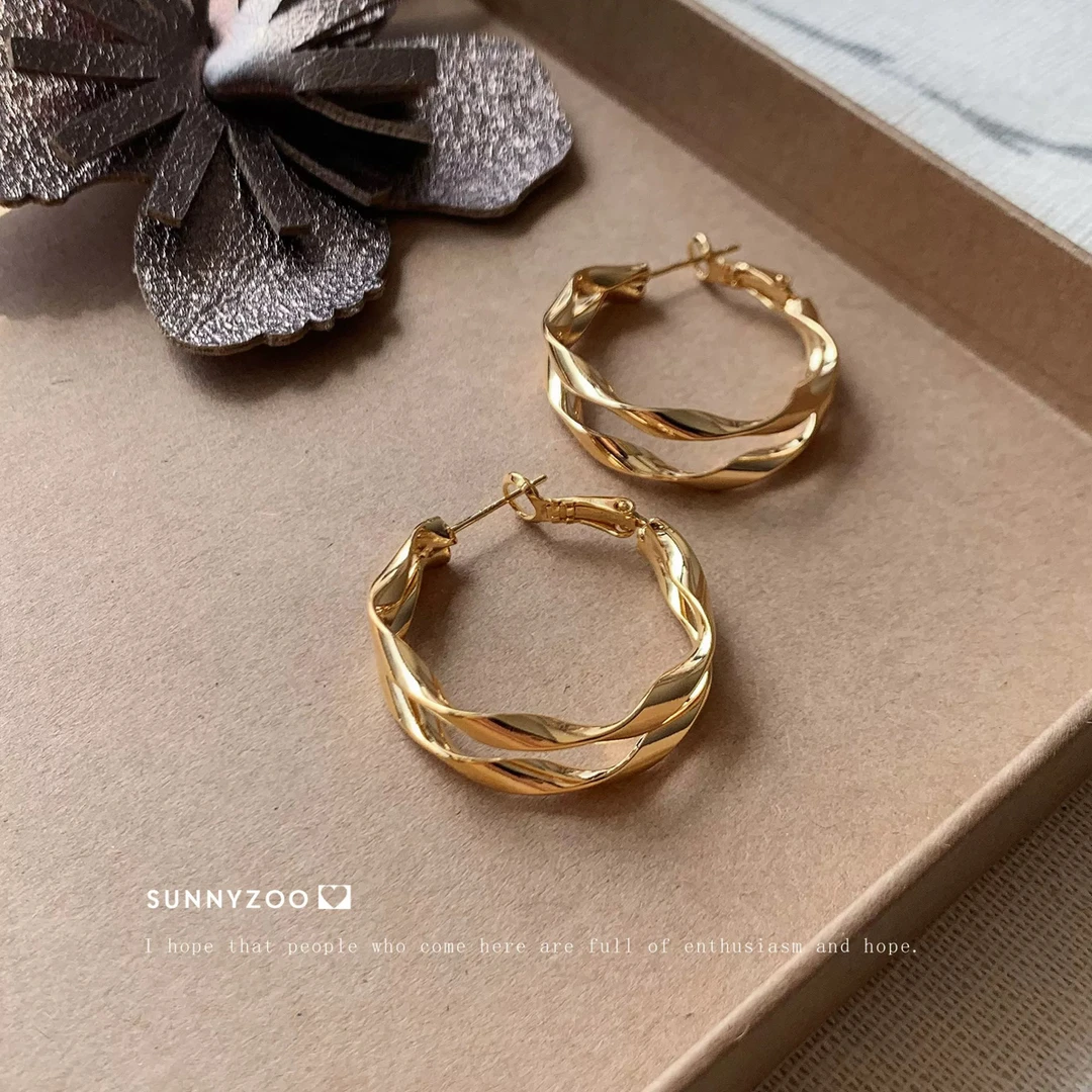 铜合金耳饰 简约时尚双层小众素圈百搭气质耳圈  A63