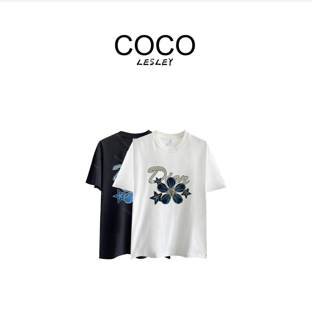 COCO LESLEY/ 时尚气质高级纯棉烫钻T M313