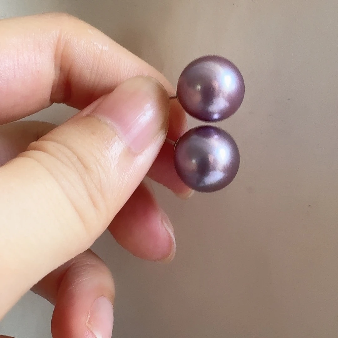 银S925镶嵌淡水珍珠耳饰11-12mm