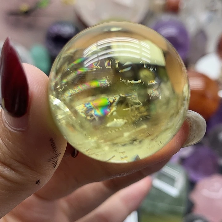 未镶嵌珠宝半成品水晶20爆彩黄水晶球3.1m