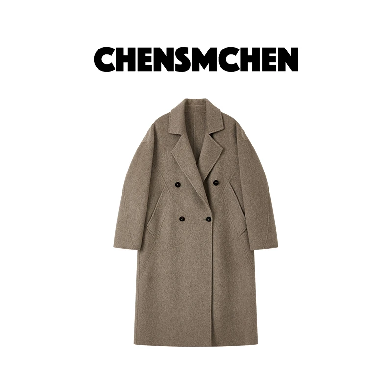 【CHENSMCHENxJCSO】牦牛绒戗驳领长款毛呢大衣女冬CdSD10003NL