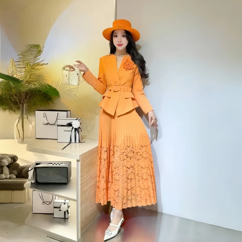 西装纱裙套装慵懒小香风春季气质显瘦西装外套高腰名媛女神范套装