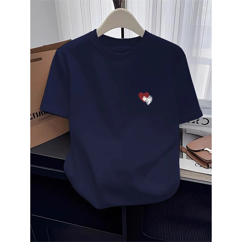 夏季爆款正肩纯棉短袖t恤女2025新款时尚百搭减龄藏青色高级上衣