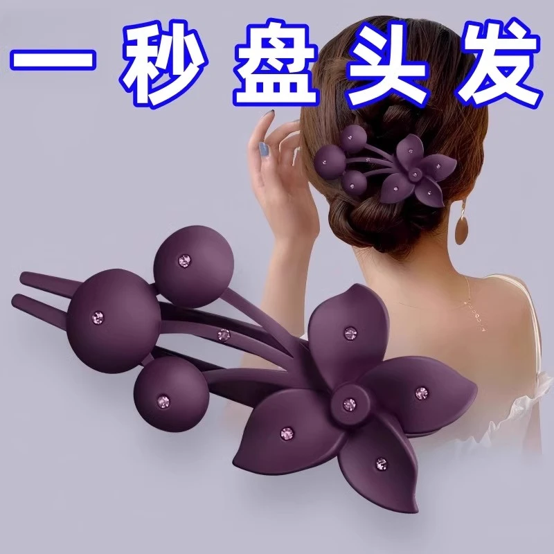 大号紫荆花头发夹子气质花朵盘发抓夹女磨砂水钻夹子后脑勺鸭嘴夹