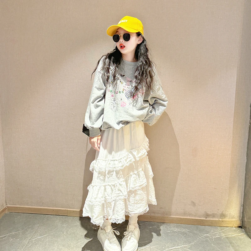 女童卫衣裙子套装秋季2025新款女孩6-12岁秋装上衣半身裙两件套潮