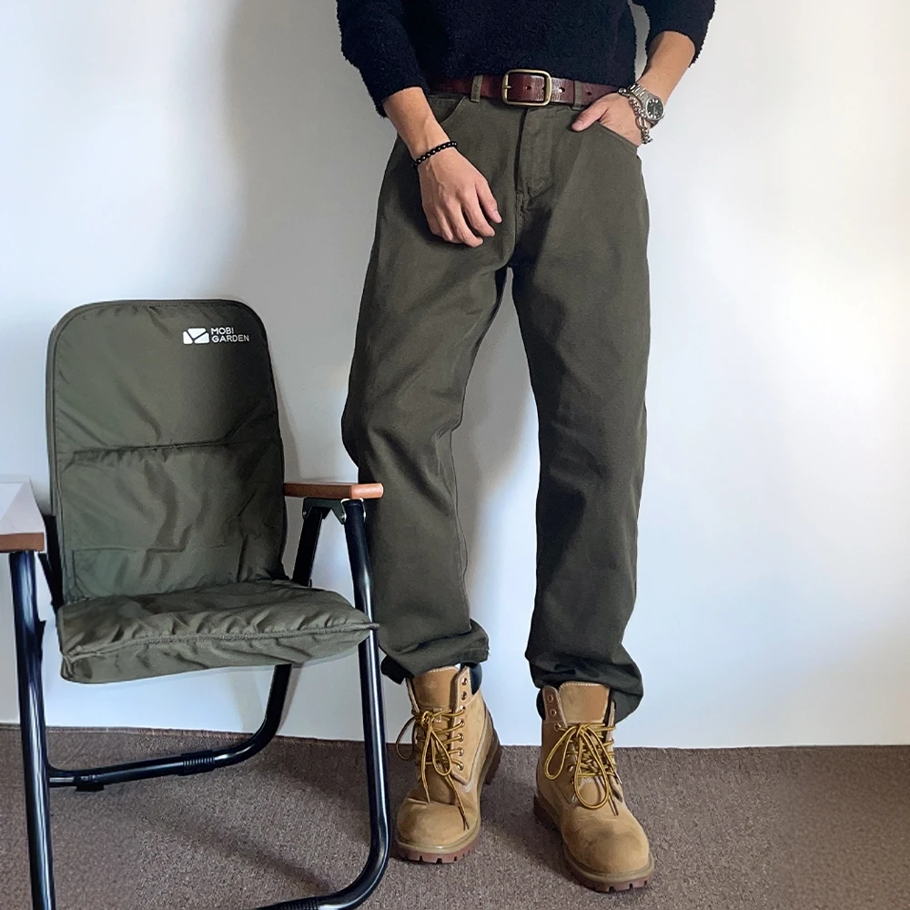 阿美咔叽工装牛仔裤男士松紧腰夏季2025新款复古水洗阔腿直筒裤子