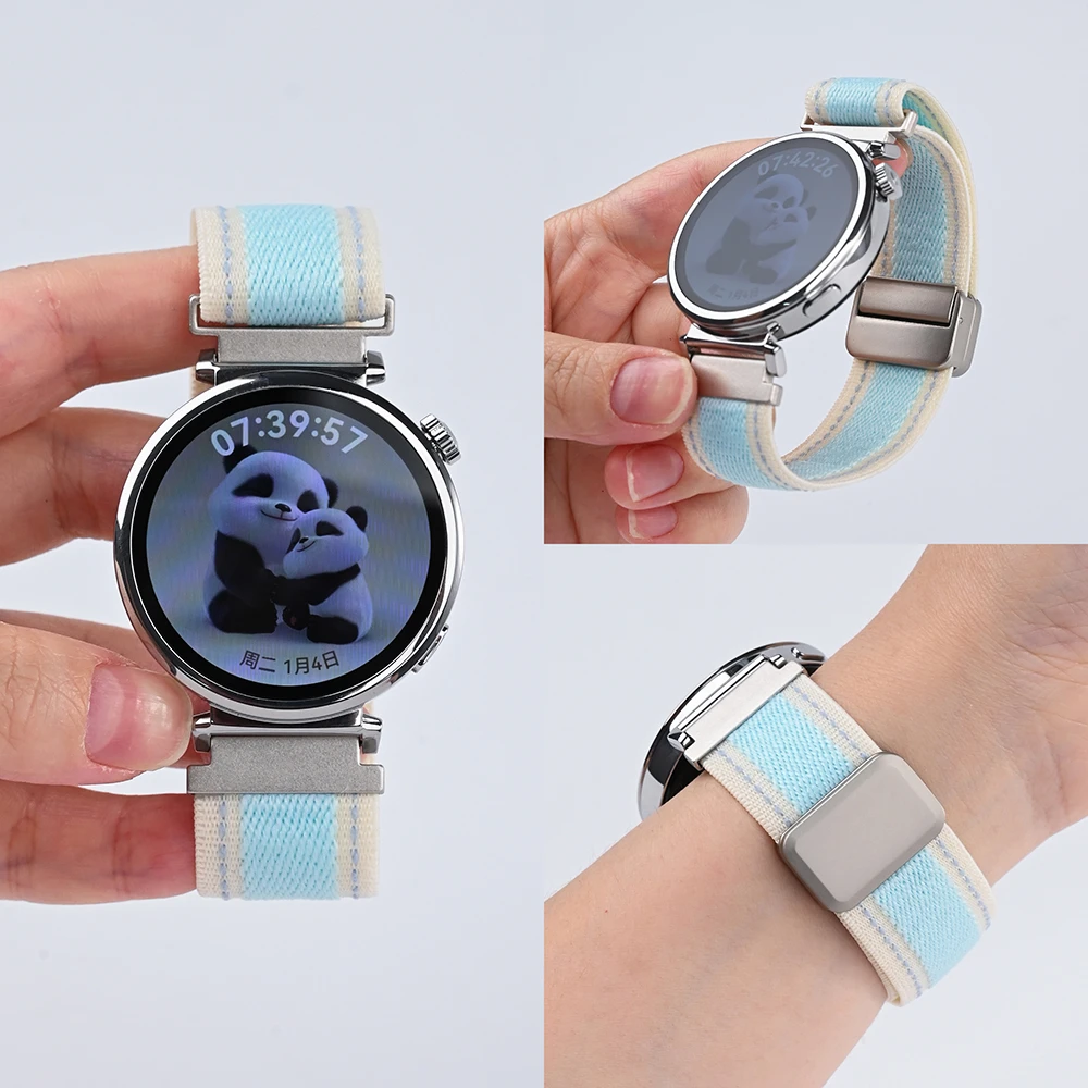 适用华为手表gt6/5pro拼色尼龙磁吸表带女款gt4腕带gt3小表盘18mm